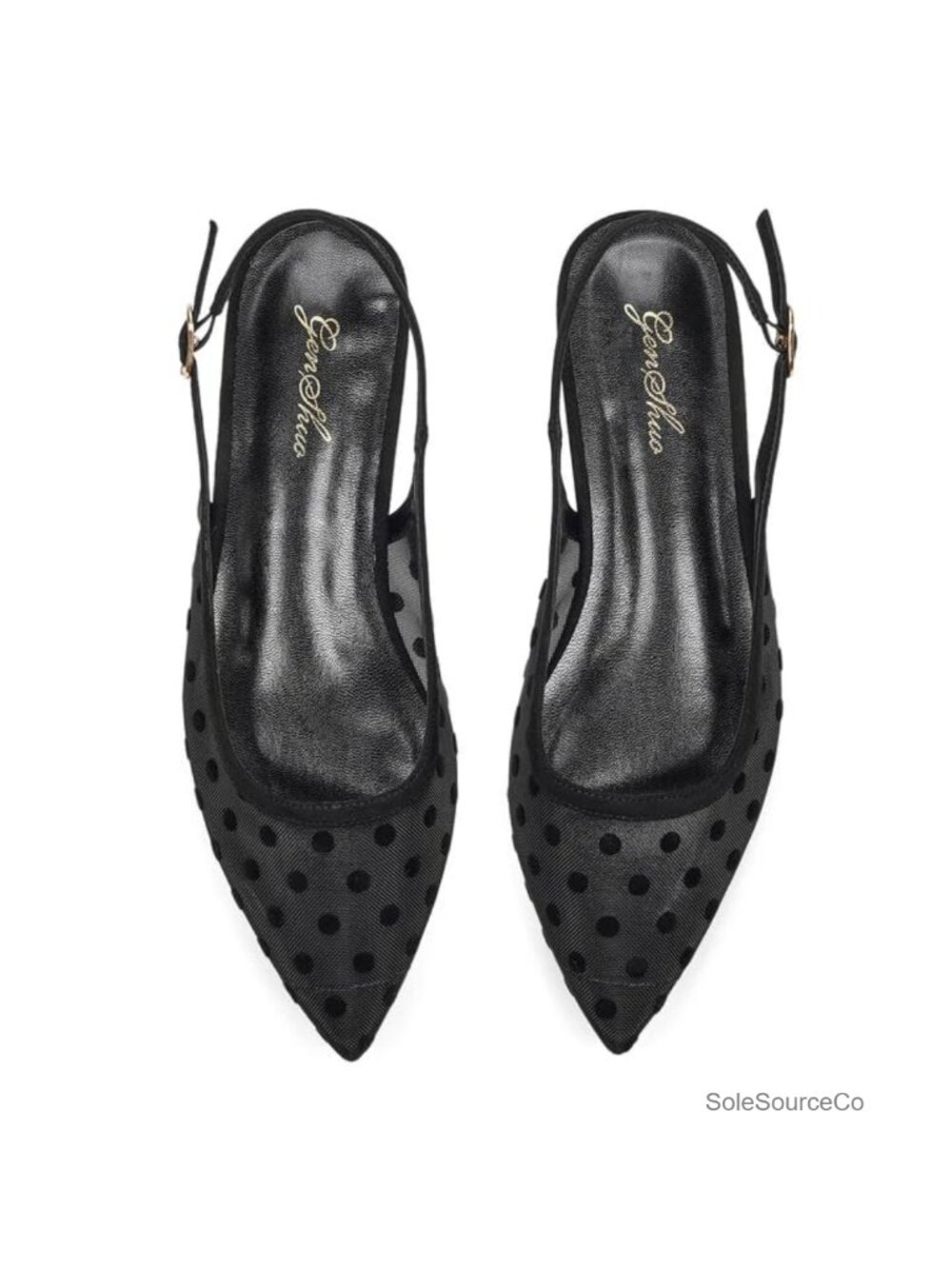 Women's Mesh Slingback Flats Pointed Toe Low Heel Buckle Strap Ballet Flats